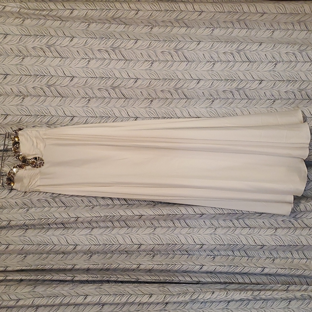 Strapless Jovani satin white gown